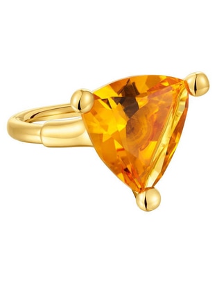 Anillo triangular de plata P 925 citrina con acabado baño de oro