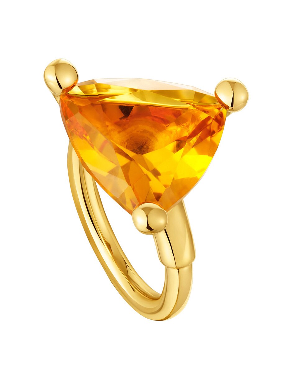 Anillo triangular de plata P 925 citrina con acabado baño de oro 5