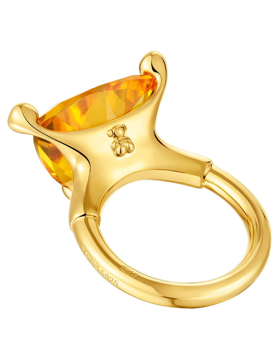 Anillo triangular de plata P 925 citrina con acabado baño de oro 4