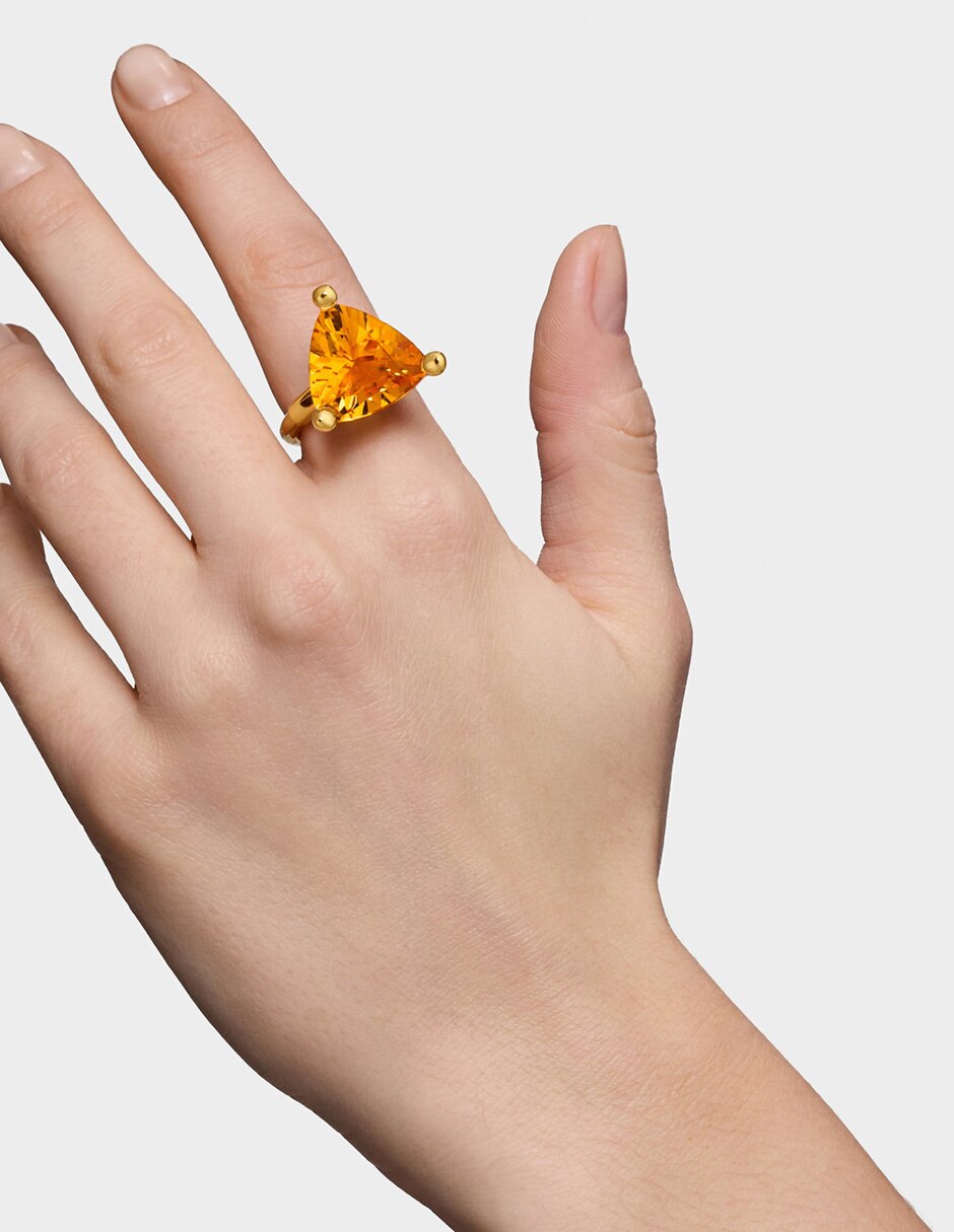 Anillo triangular de plata P 925 citrina con acabado baño de oro 3