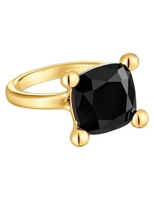Anillo cuadrada de plata P 925 ónix con acabado baño de oro