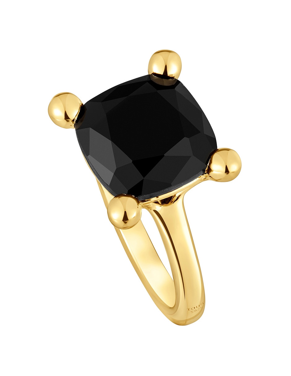 Anillo cuadrada de plata P 925 ónix con acabado baño de oro