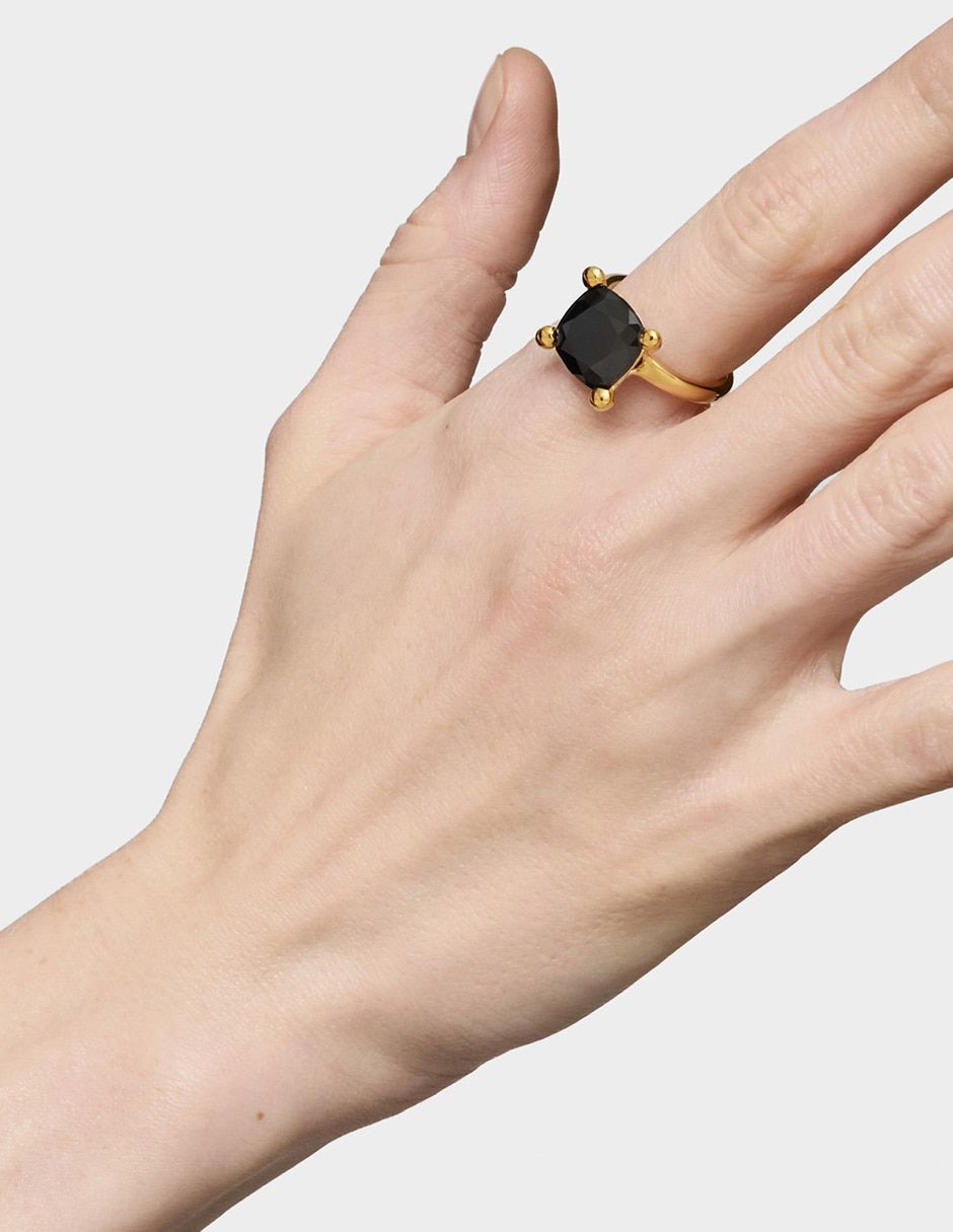 Anillo cuadrada de plata P 925 ónix con acabado baño de oro 5