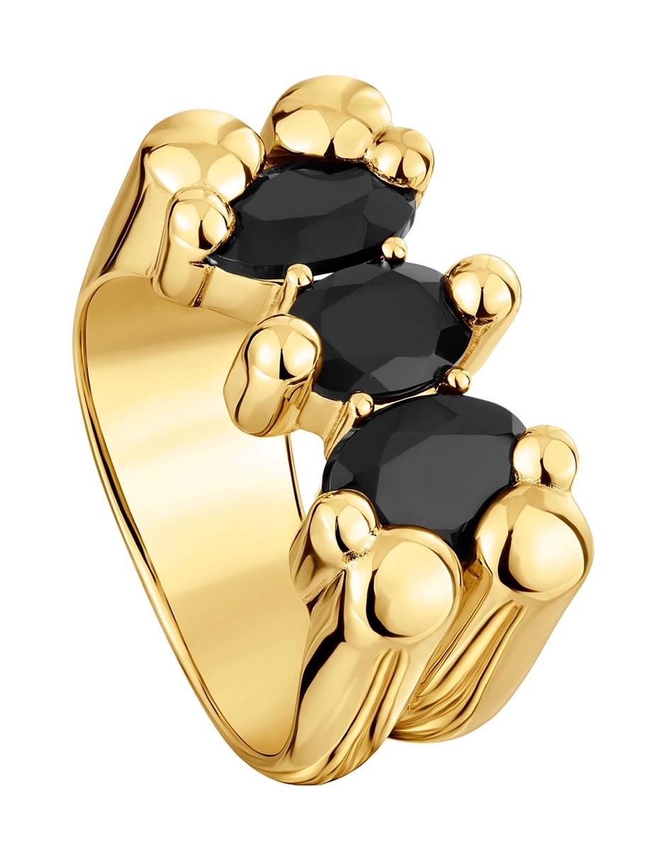Anillo de oso Color Bear Oso de plata P 925 ónix baño de oro 2