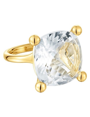 Anillo con gema redondo Color White de plata P 925 cuarzo baño de oro