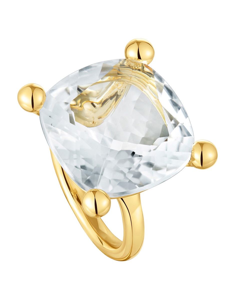 Anillo con gema redondo Color White de plata P 925 cuarzo baño de oro 2