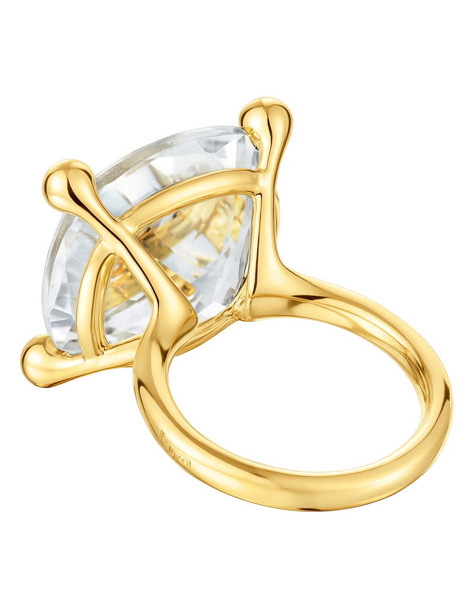 Anillo con gema redondo Color White de plata P 925 cuarzo baño de oro 3