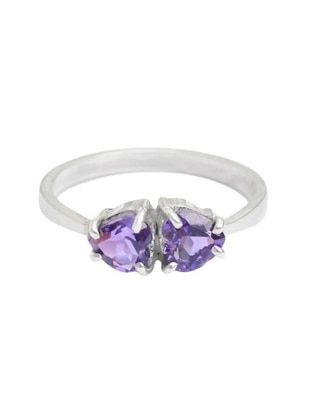 Anillo de corazón Destellos De La Tierra P 925 de plata amatista pavé