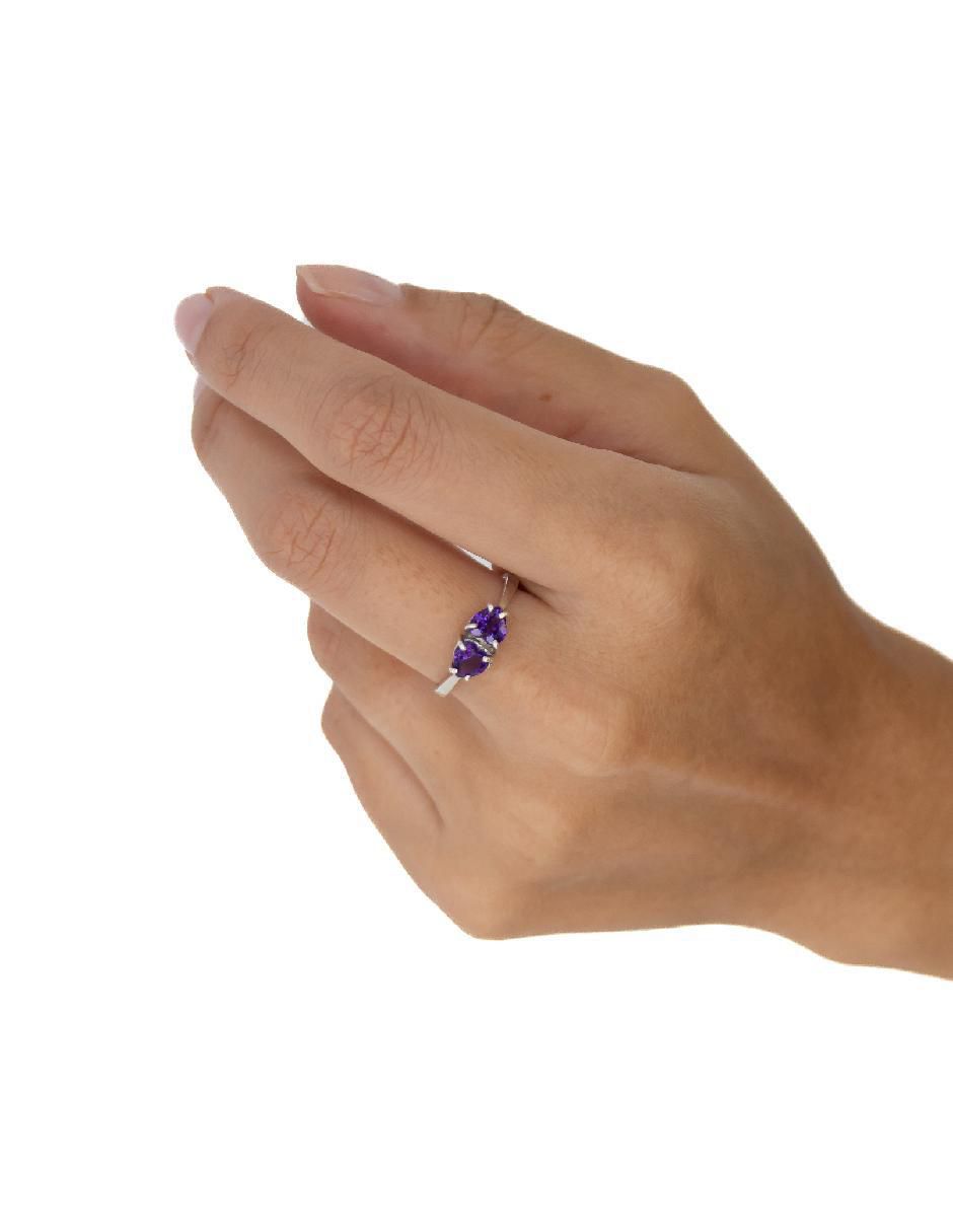 Anillo de corazón Destellos De La Tierra P 925 de plata amatista pavé