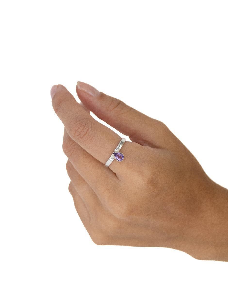 Anillo de pera Destellos De La Tierra P 925 de plata amatista pavé