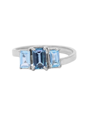 Anillo rectangular Destellos De La Tierra P 925 de plata topacio pavé