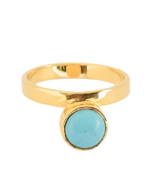 Anillo redondo Destellos De La Tierra de plata P 925 turquesa con acabado baño de oro