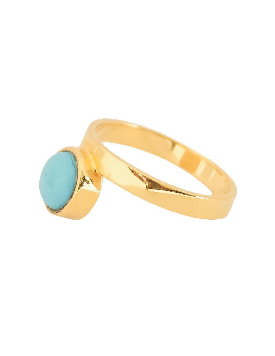 Anillo redondo Destellos De La Tierra de plata P 925 turquesa con acabado baño de oro