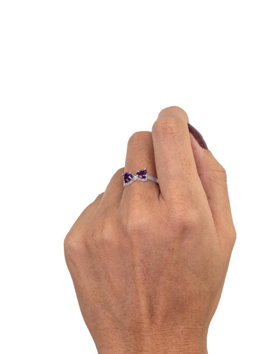 Anillo de corazón Destellos De La Tierra P 925 de plata amatista pavé