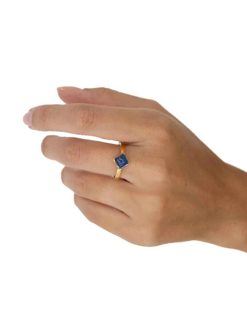 Anillo de rombo Destellos De La Tierra de plata P 925 lapislázuli con acabado baño de oro