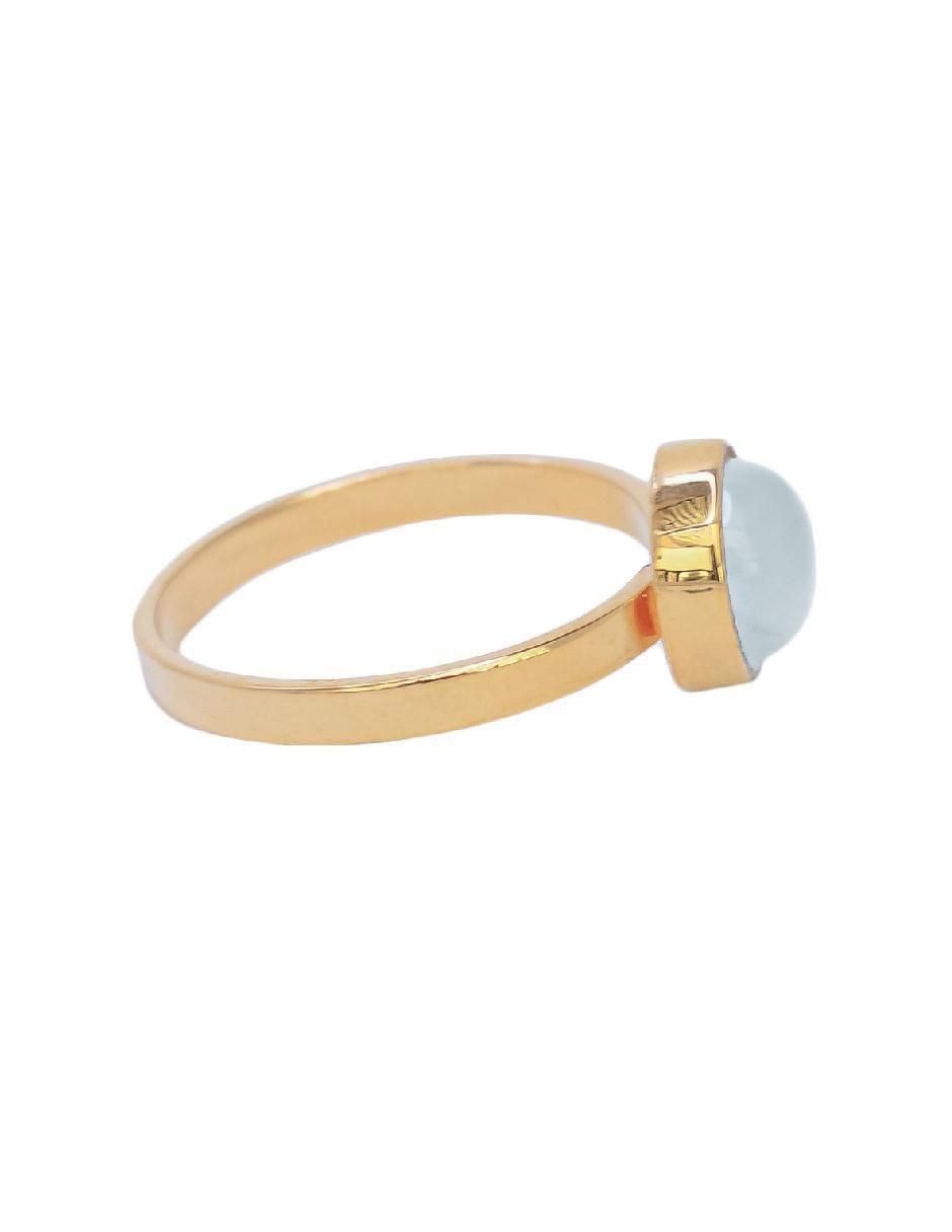 Anillo redondo Destellos De La Tierra de plata P 925 aguamarina con acabado baño de oro