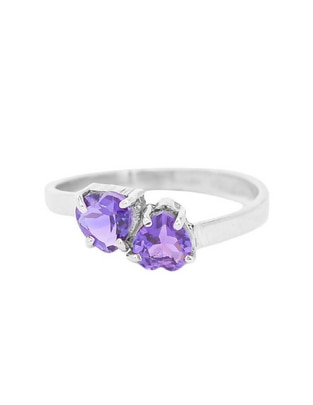 Anillo de corazón Destellos De La Tierra P 925 de plata amatista pavé