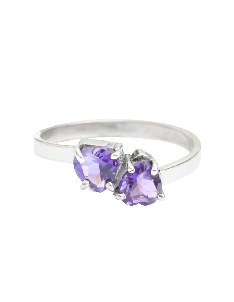 Anillo de corazón Destellos De La Tierra P 925 de plata amatista pavé 5