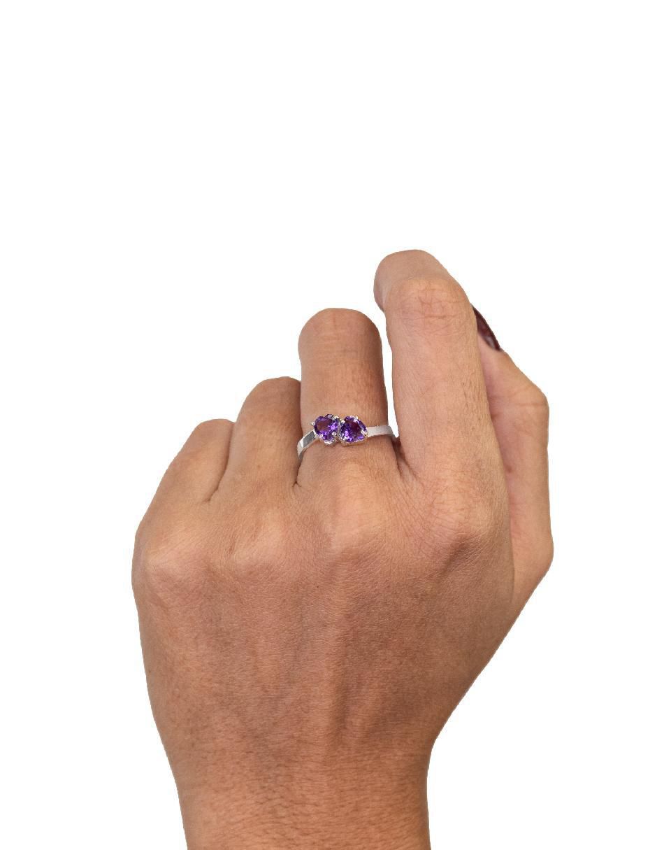 Anillo de corazón Destellos De La Tierra P 925 de plata amatista pavé
