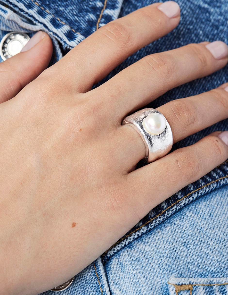 Anillo redondo Duna P 925 de plata perla brillante 3