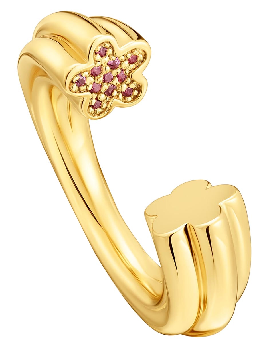 Anillo redondo de plata P 925 rodolita con acabado baño de oro 5