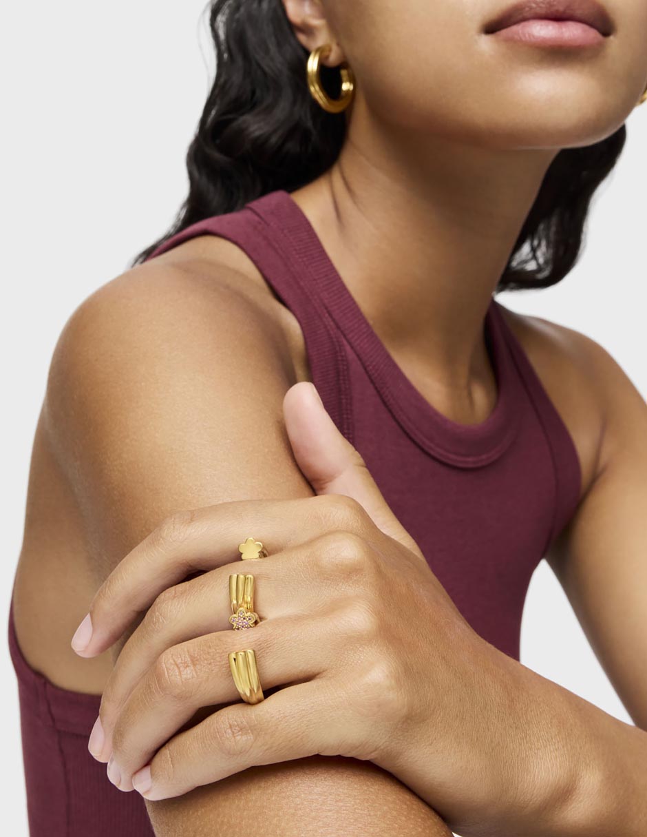 Anillo redondo de plata P 925 rodolita con acabado baño de oro 2