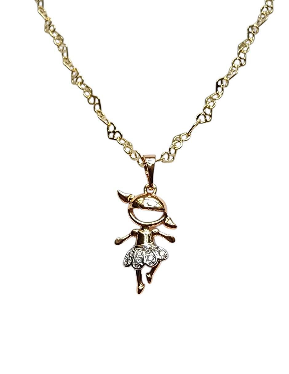 Collar con dije de niña Limerence By Claudia Herrera Bailarina de oro laminado 14 K