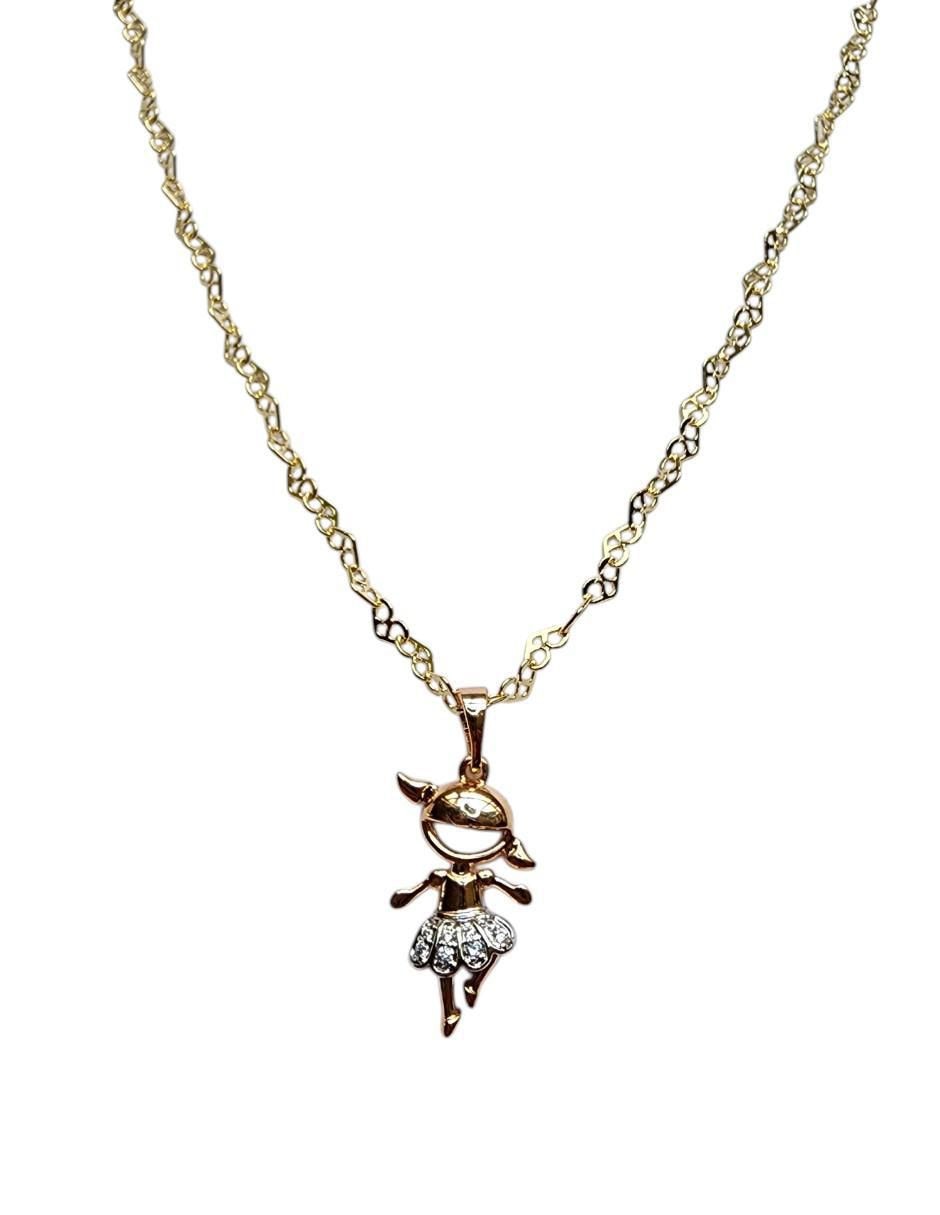 Collar con dije de niña Limerence By Claudia Herrera Bailarina de oro laminado 14 K
