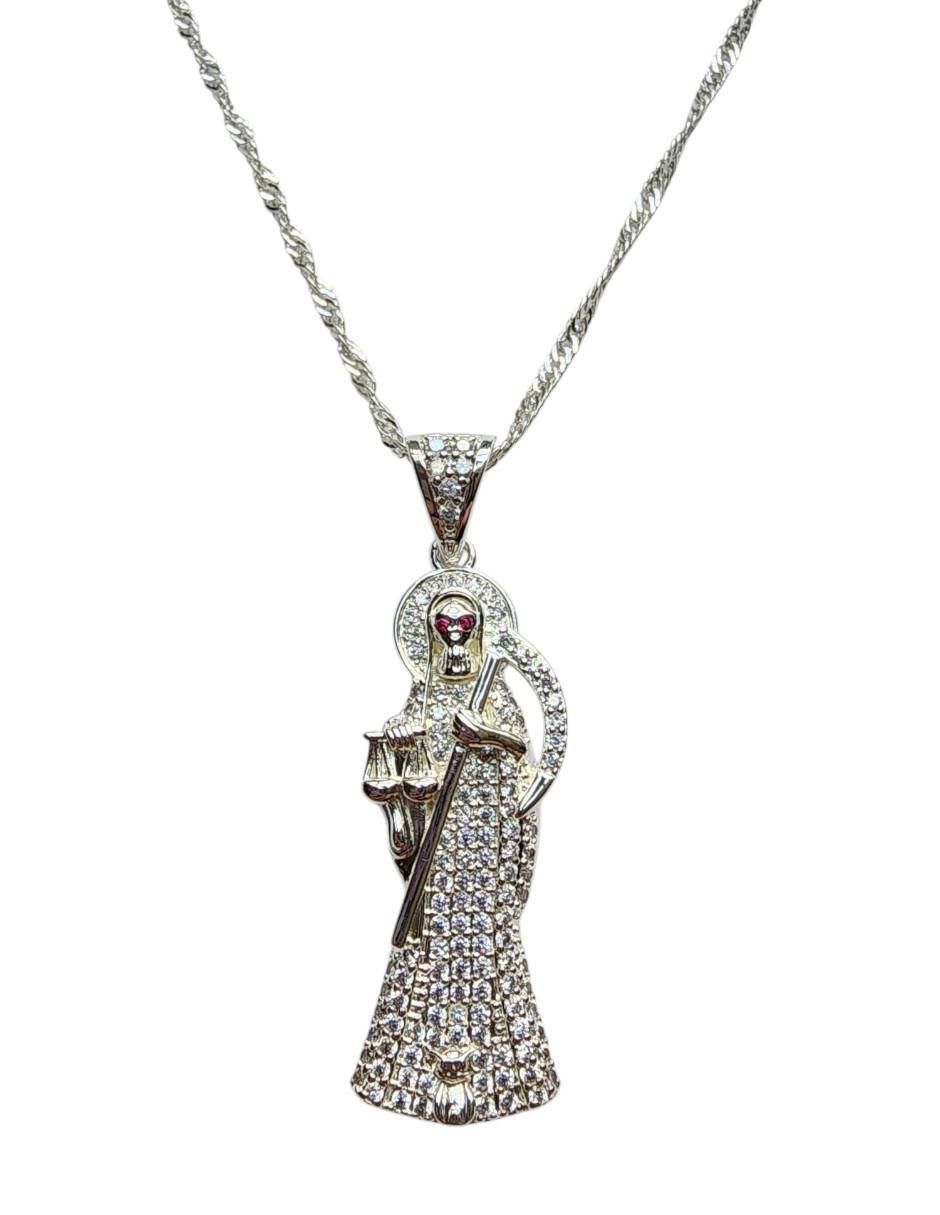 Collar con dije santos Limerence By Claudia Herrera Santa Muerte de oro laminado 14 K
