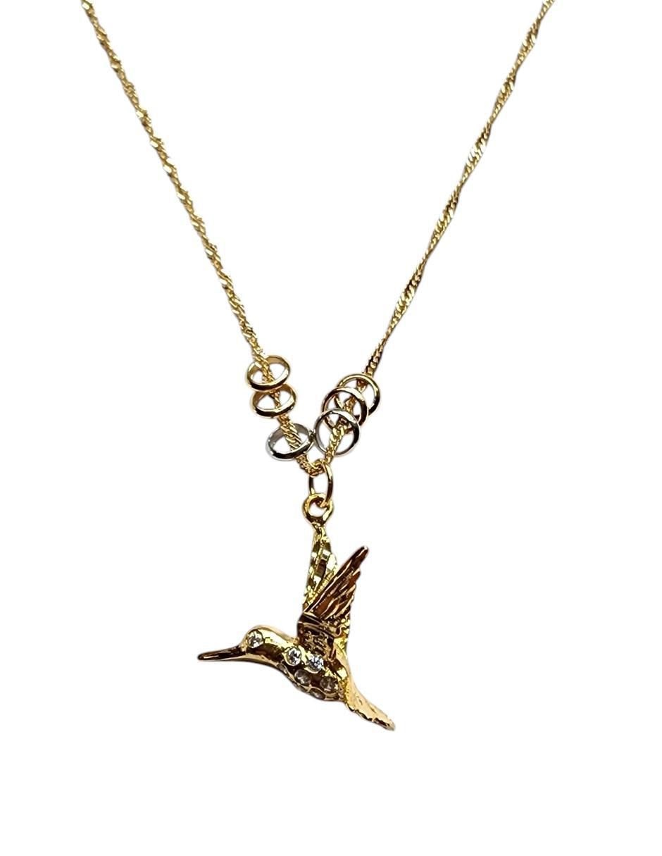 Collar con dije de colibrí Limerence By Claudia Herrera de oro laminado 14 K