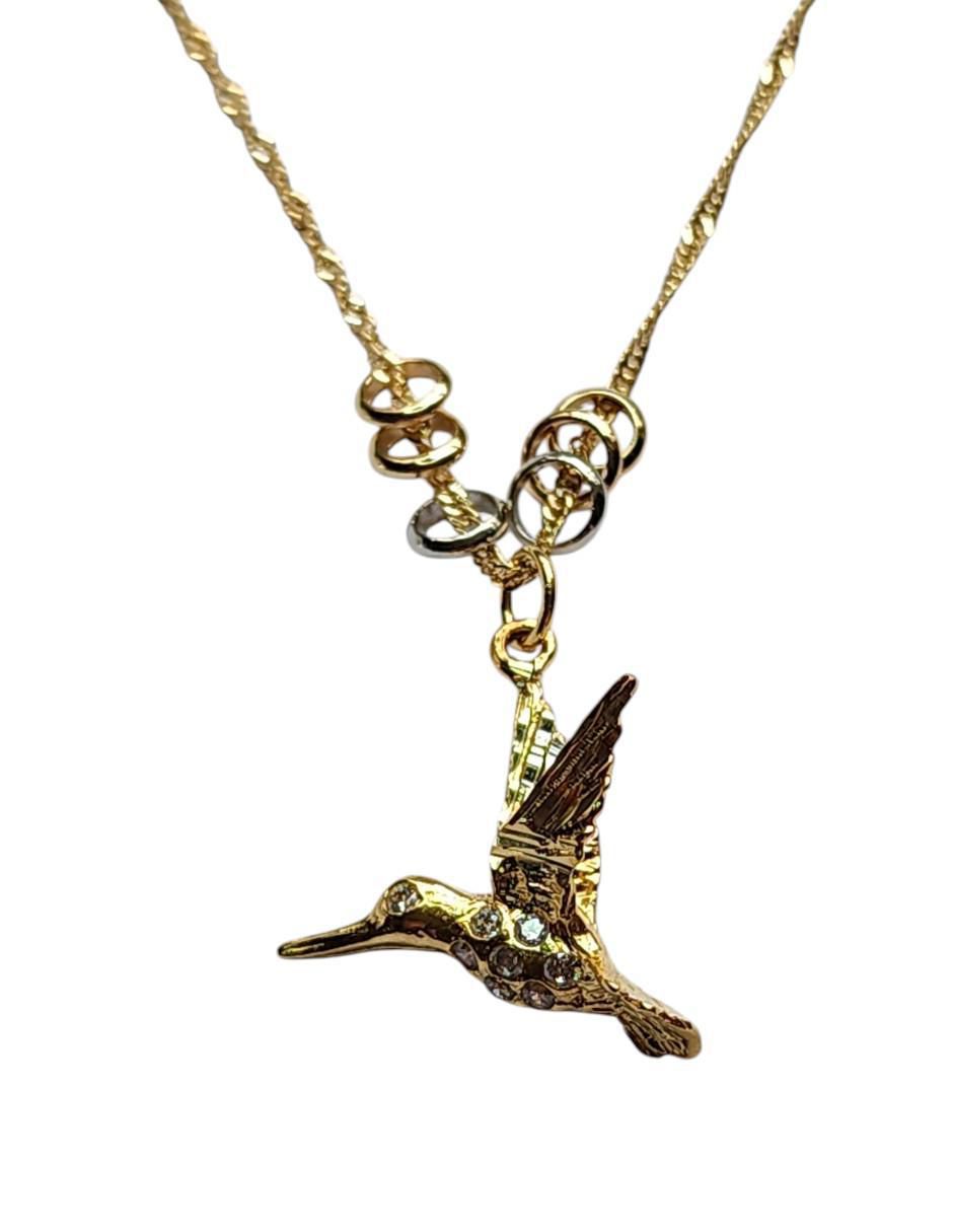 Collar con dije de colibrí de oro laminado 14 K