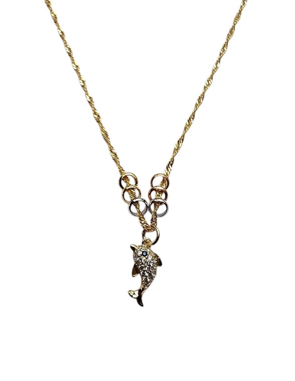 Collar con dije de delfín Limerence By Claudia Herrera Marino de oro laminado 14 K