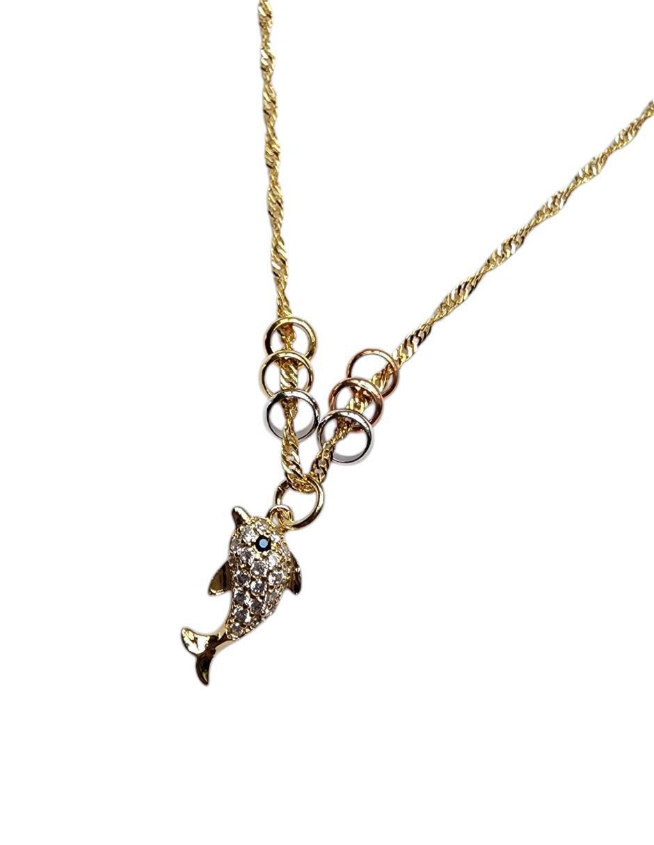 Collar con dije de delfín Limerence By Claudia Herrera Marino de oro laminado 14 K