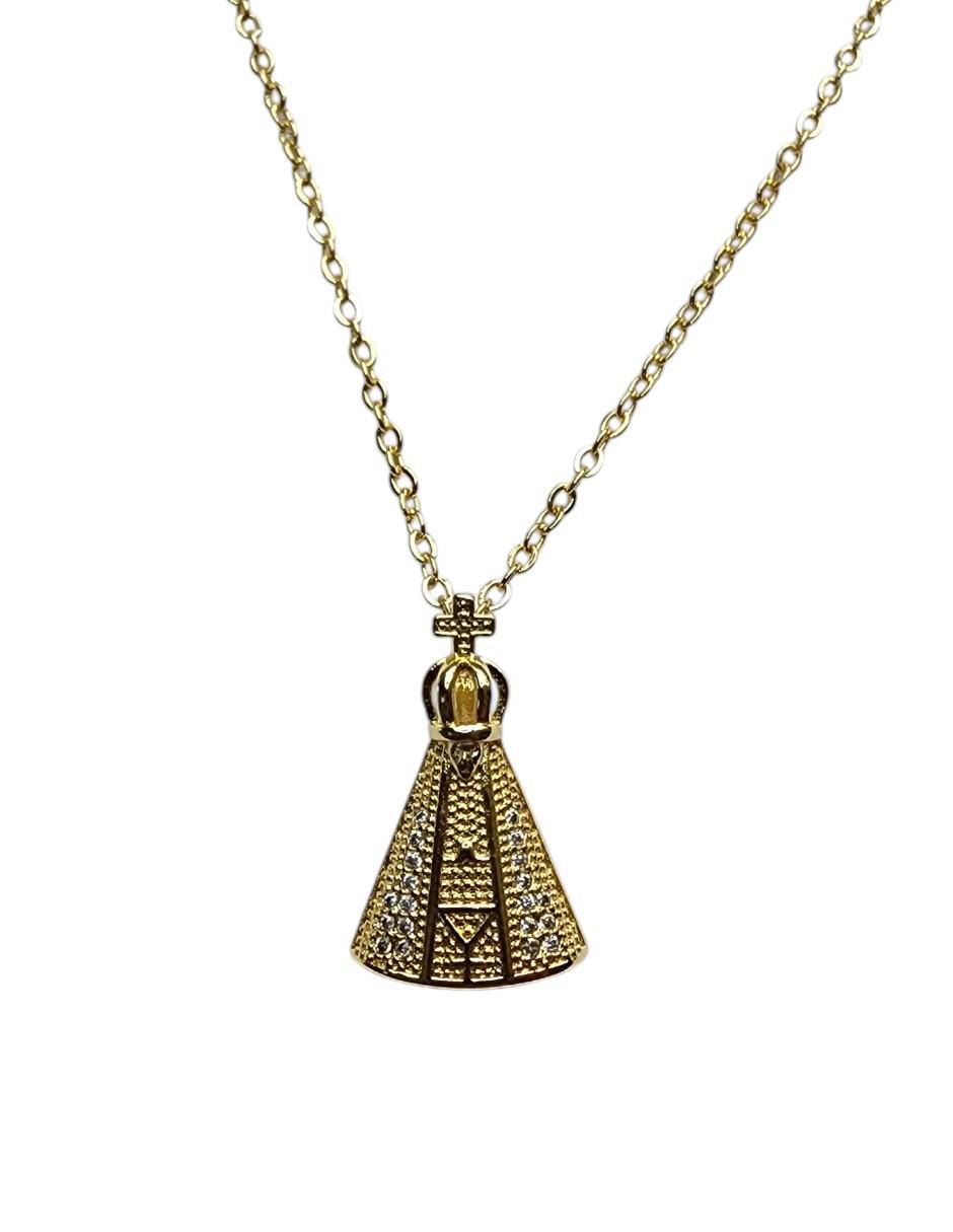 Collar con dije Virgen de Juquila Limerence By Claudia Herrera Catolica de oro laminado 14 K