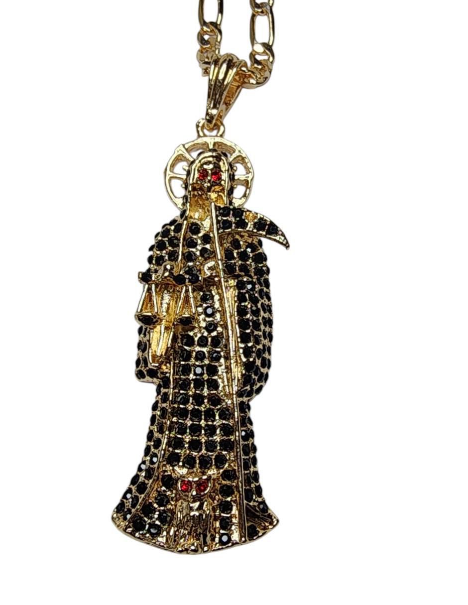 Collar con dije santos Santa Muerte de oro laminado 14 K