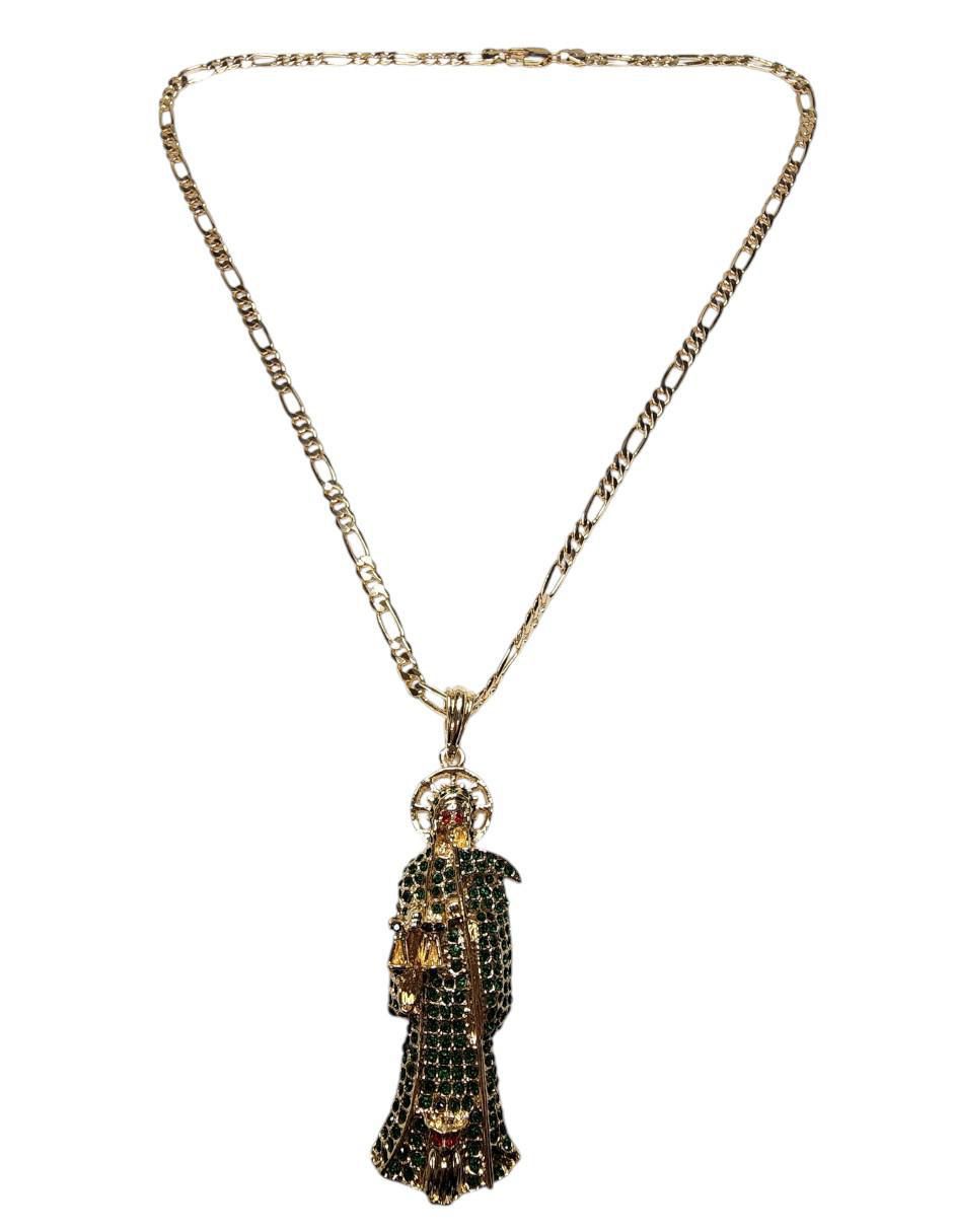Collar con dije santos Santa Muerte de oro laminado 14 K