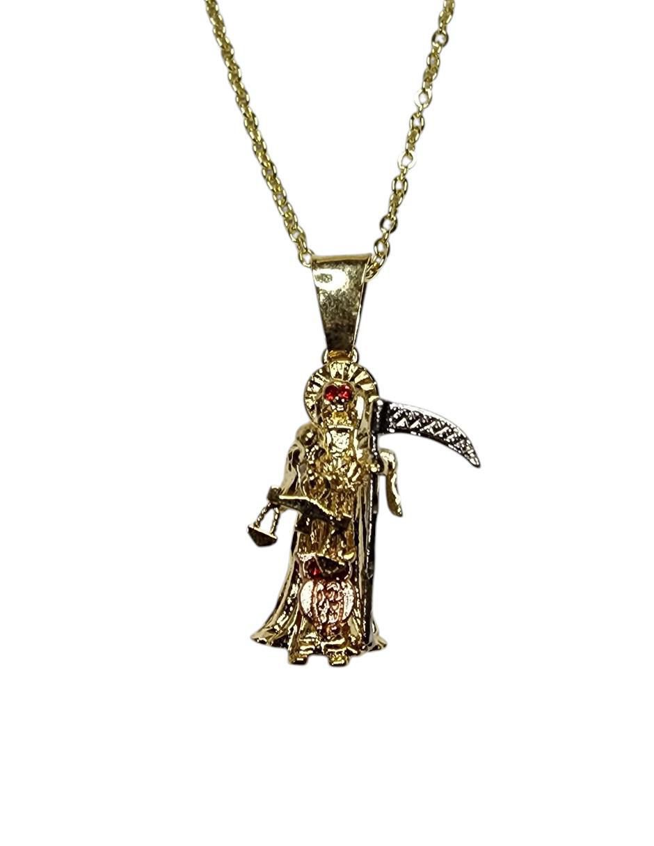 Collar con dije santos Limerence By Claudia Herrera Santa Muerte de oro laminado 14 K