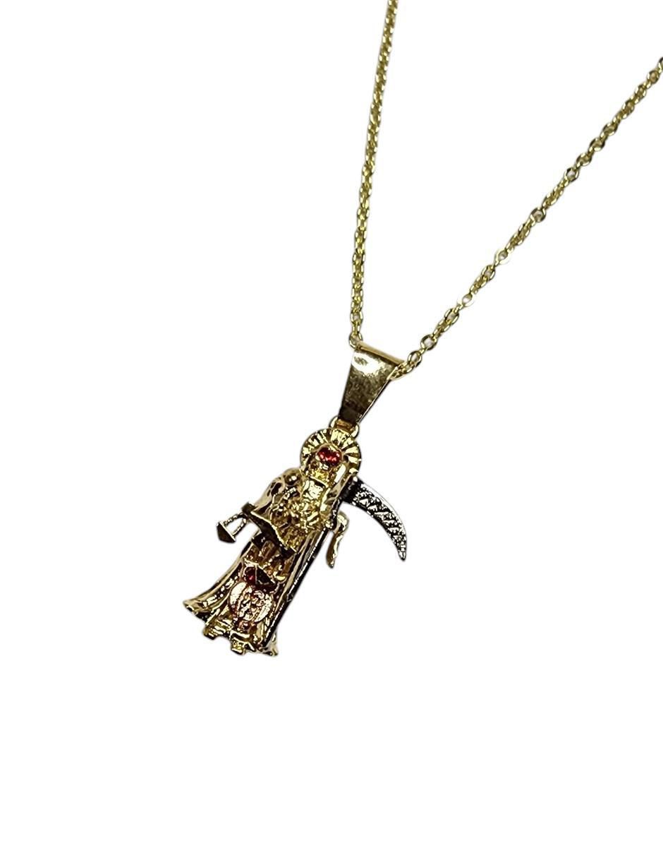 Collar con dije santos Limerence By Claudia Herrera Santa Muerte de oro laminado 14 K
