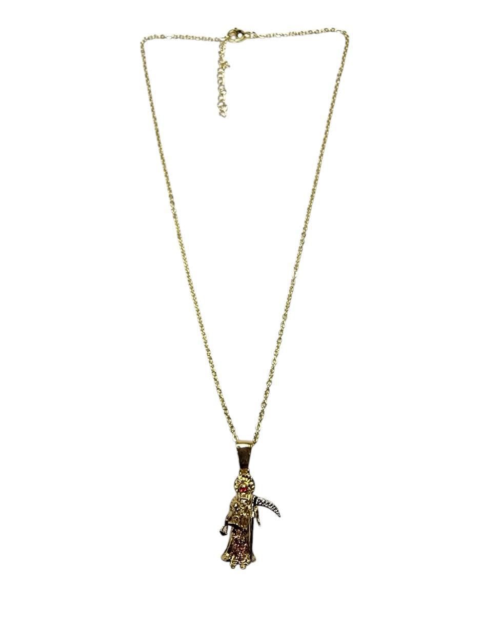 Collar con dije santos Santa Muerte de oro laminado 14 K