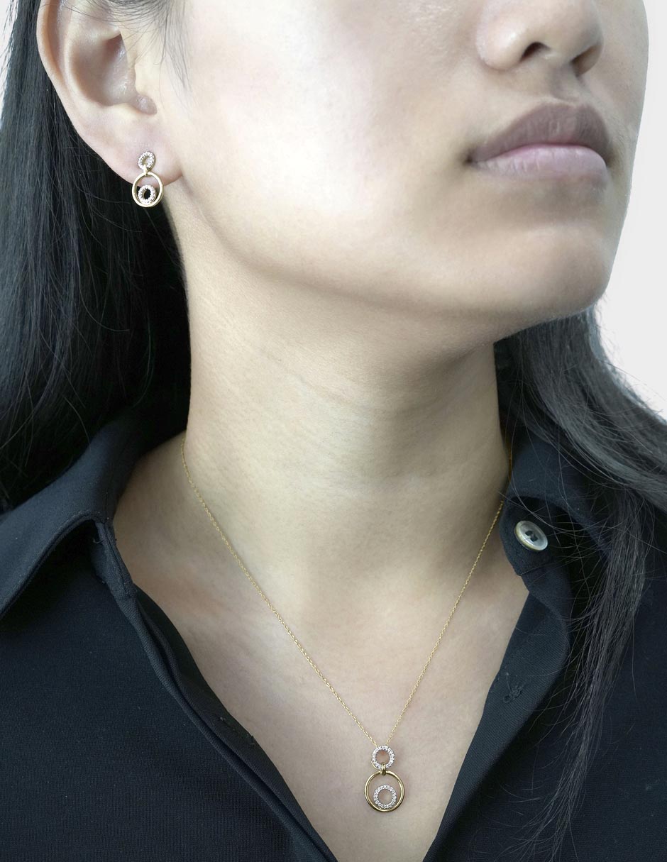 Aretes y Collar de oro 14 k diamante 3