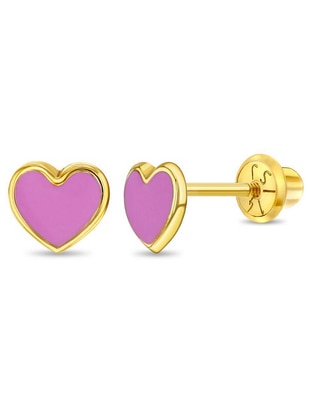 Broqueles de corazón de oro amarillo 14 K con acabado esmaltado