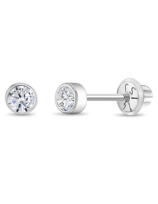 Broqueles redondos de oro blanco 14 K con acabado brillante Broqueles redondos de oro blanco 14 K con acabado brillante