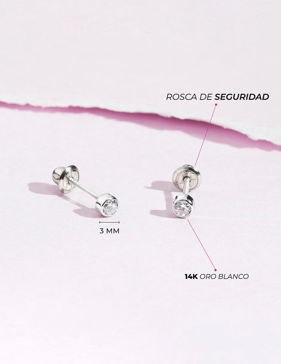 Broqueles redondos de oro blanco 14 K con acabado brillante 5
