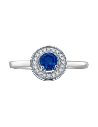 Anillo redondo Clara 14 k de oro blanco zafiro y diamante brillante