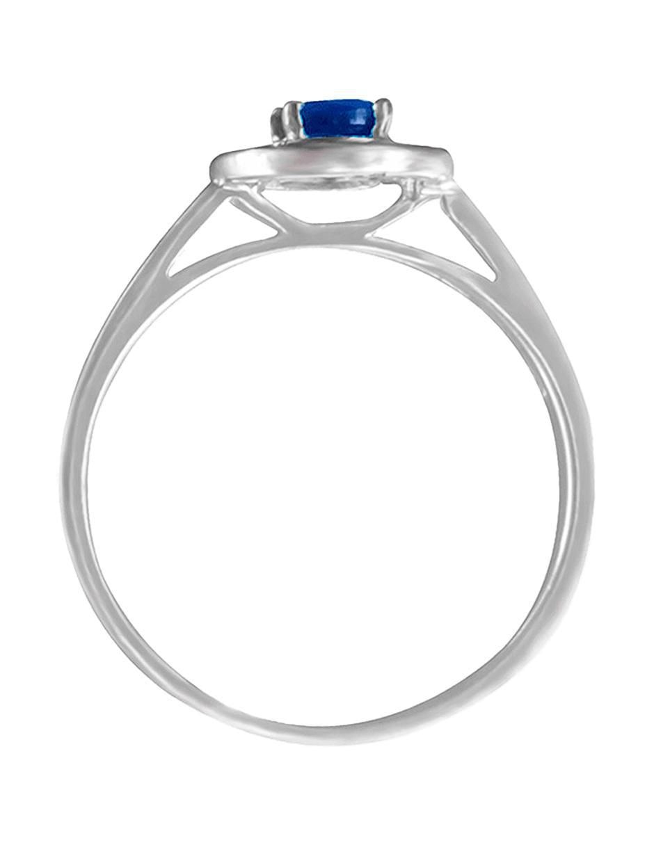Anillo redondo Clara 14 k de oro blanco zafiro y diamante brillante 5