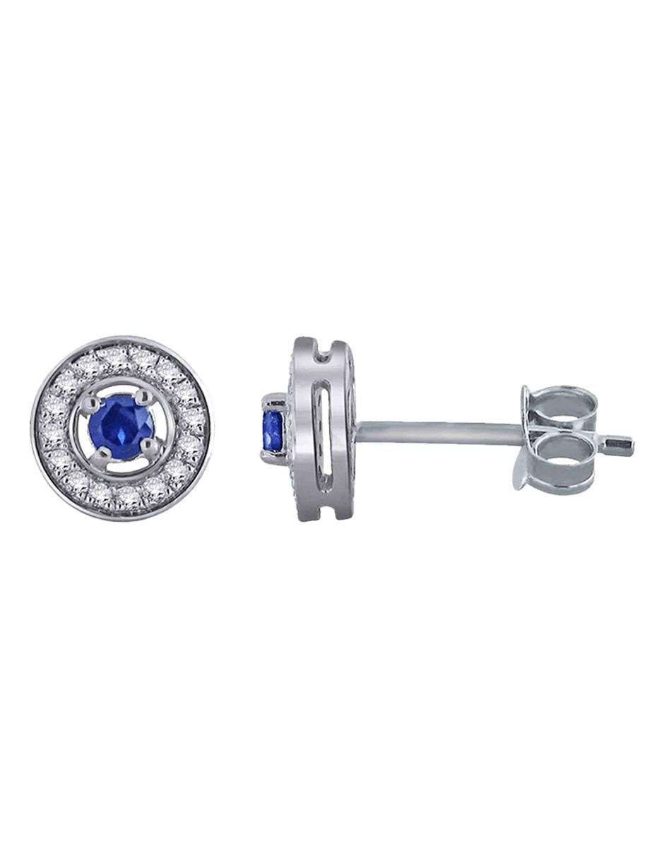 Aretes redondos de oro blanco 14 K con acabado pavé zafiro y diamante 2