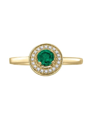 Anillo redondo Clara 14 k de oro amarillo esmeralda y diamante brillante Anillo redondo Clara 14 k de oro amarillo esmeralda y diamante brillante