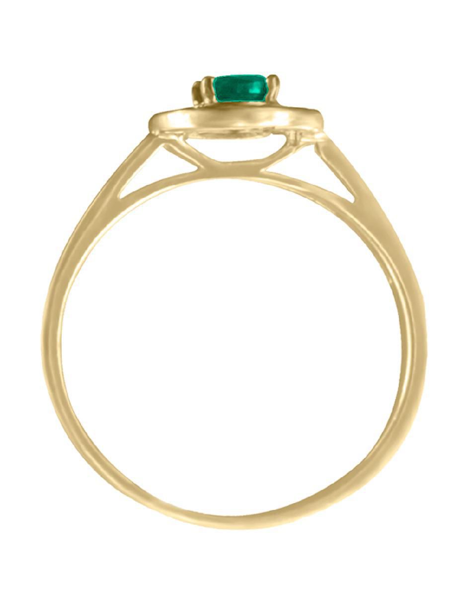 Anillo redondo Clara 14 k de oro amarillo esmeralda y diamante brillante 4