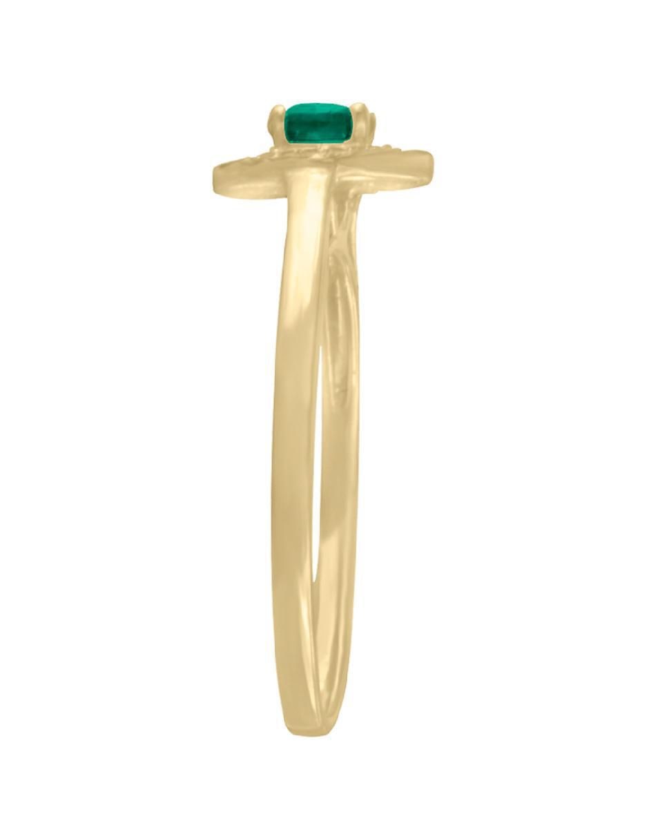 Anillo redondo Clara 14 k de oro amarillo esmeralda y diamante brillante 3