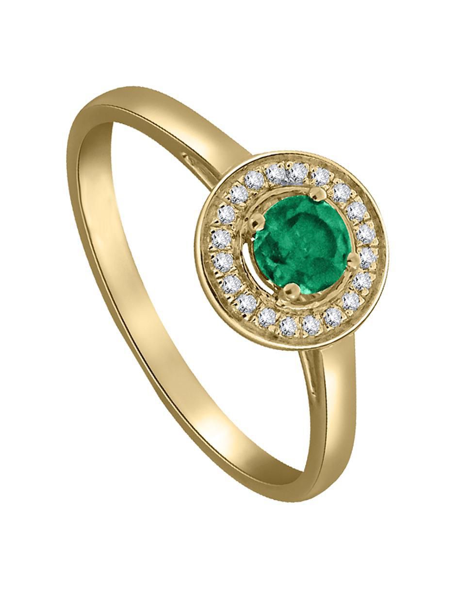 Anillo redondo Clara 14 k de oro amarillo esmeralda y diamante brillante 2